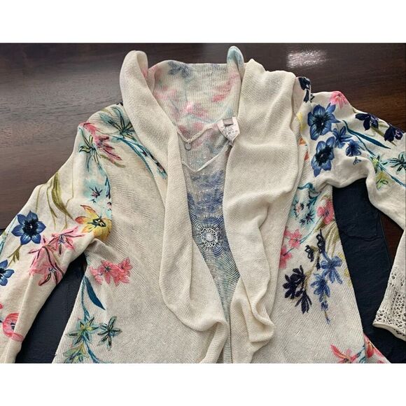 Knitted & Knotted Fleur des Champs Anthropologie FLORAL OPEN Cardigan SWEATER sz - Picture 4 of 10